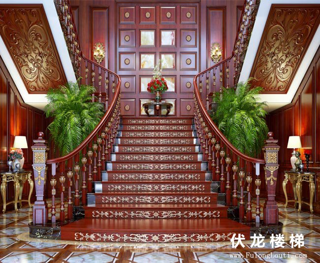 【产品21】雕花描金整体实木楼梯